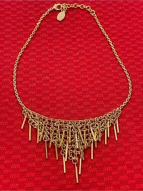 Guess Vintage Signed Gold Tone Fringe Bib Necklace
